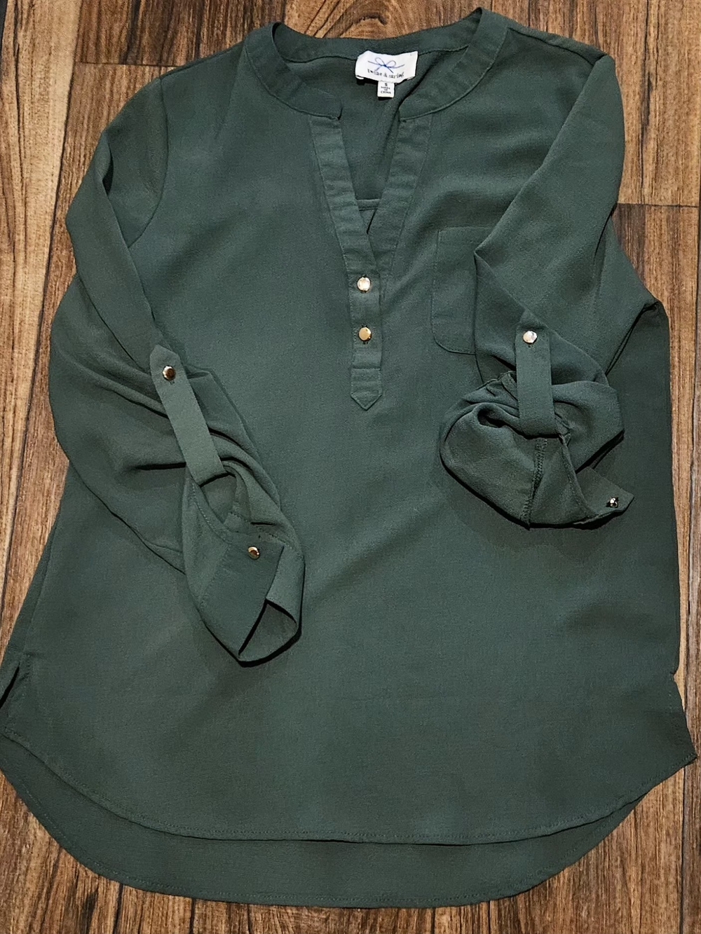 Lush Forest Green Button-Accent Blouse